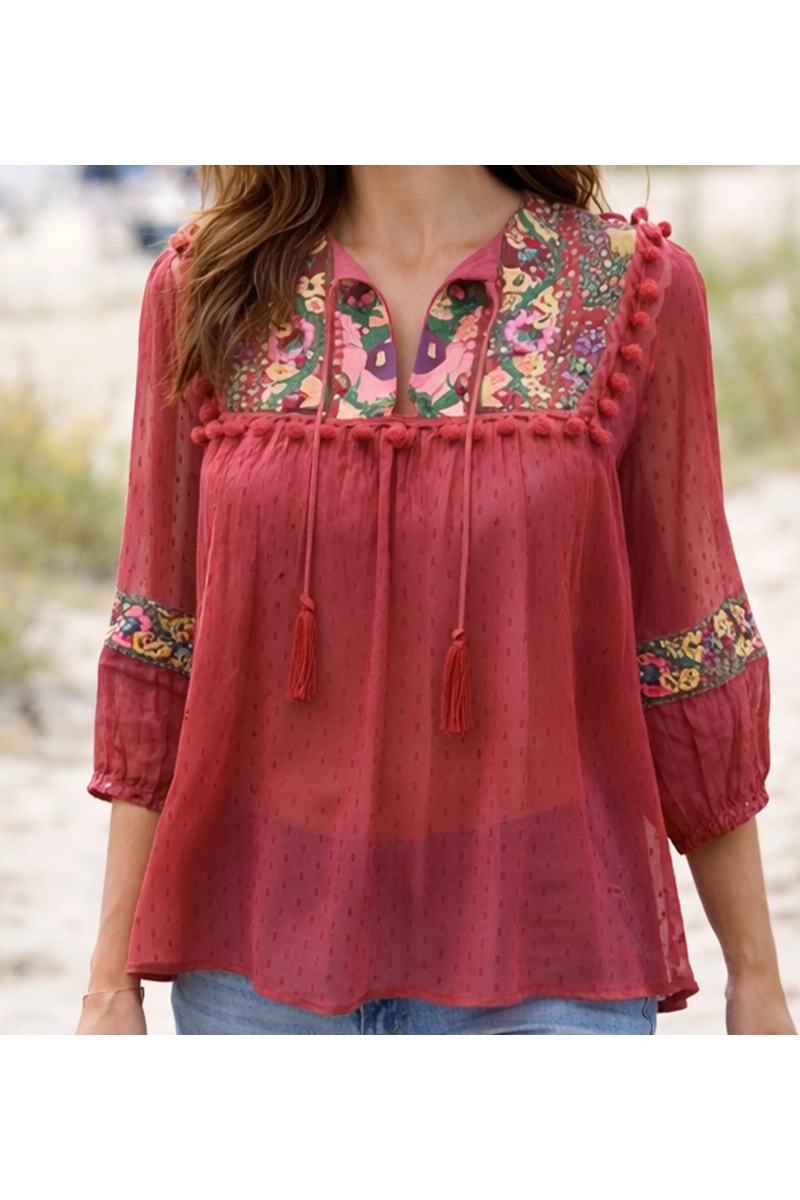 Miss June Paris — Blusa Boêmia Fluida Plumetis