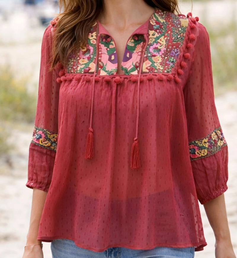 Miss June Paris — Plumetis Fluid Bohemian Blouse