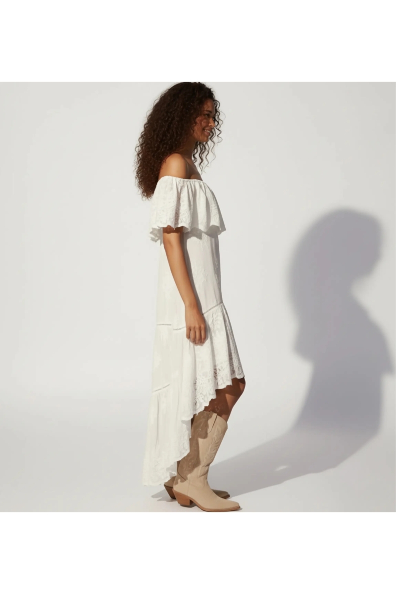 Miss June Paris — Vestido Bardot Assimétrico Branco