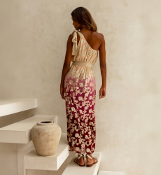 Euphoria Off Shoulder Dress Burgundy Gold | Miss June Paris