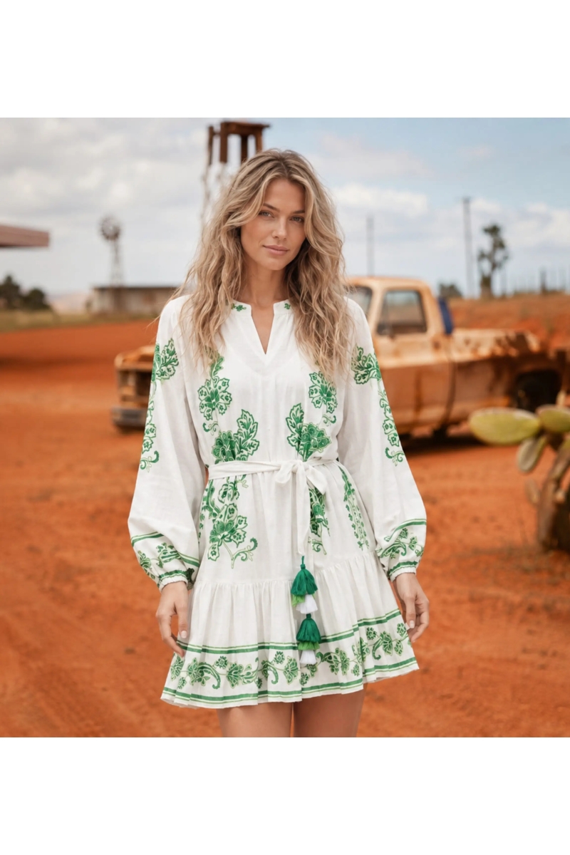 Short Dress Anika Floral Patterns - Flamed Rayon Cotton | Miss June Paris