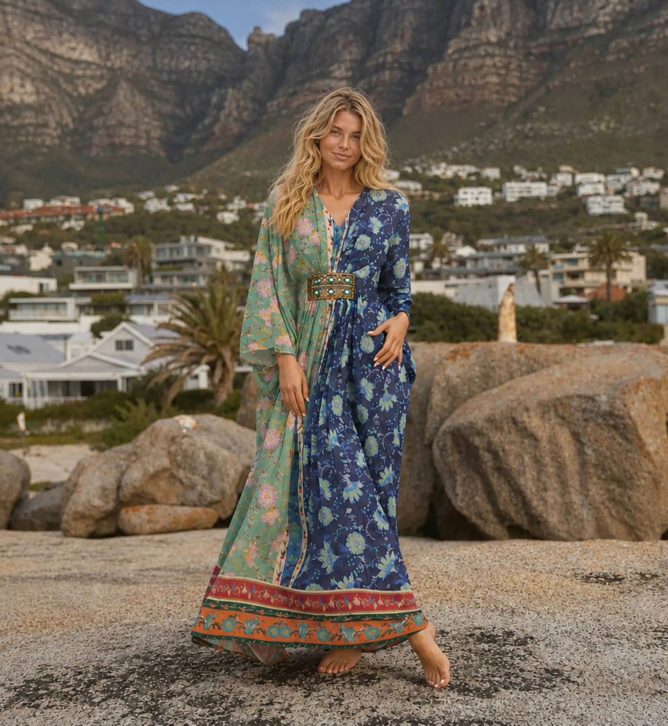 Lyzzie Long Multicolor Paisley Modal Caftan | Miss June Paris