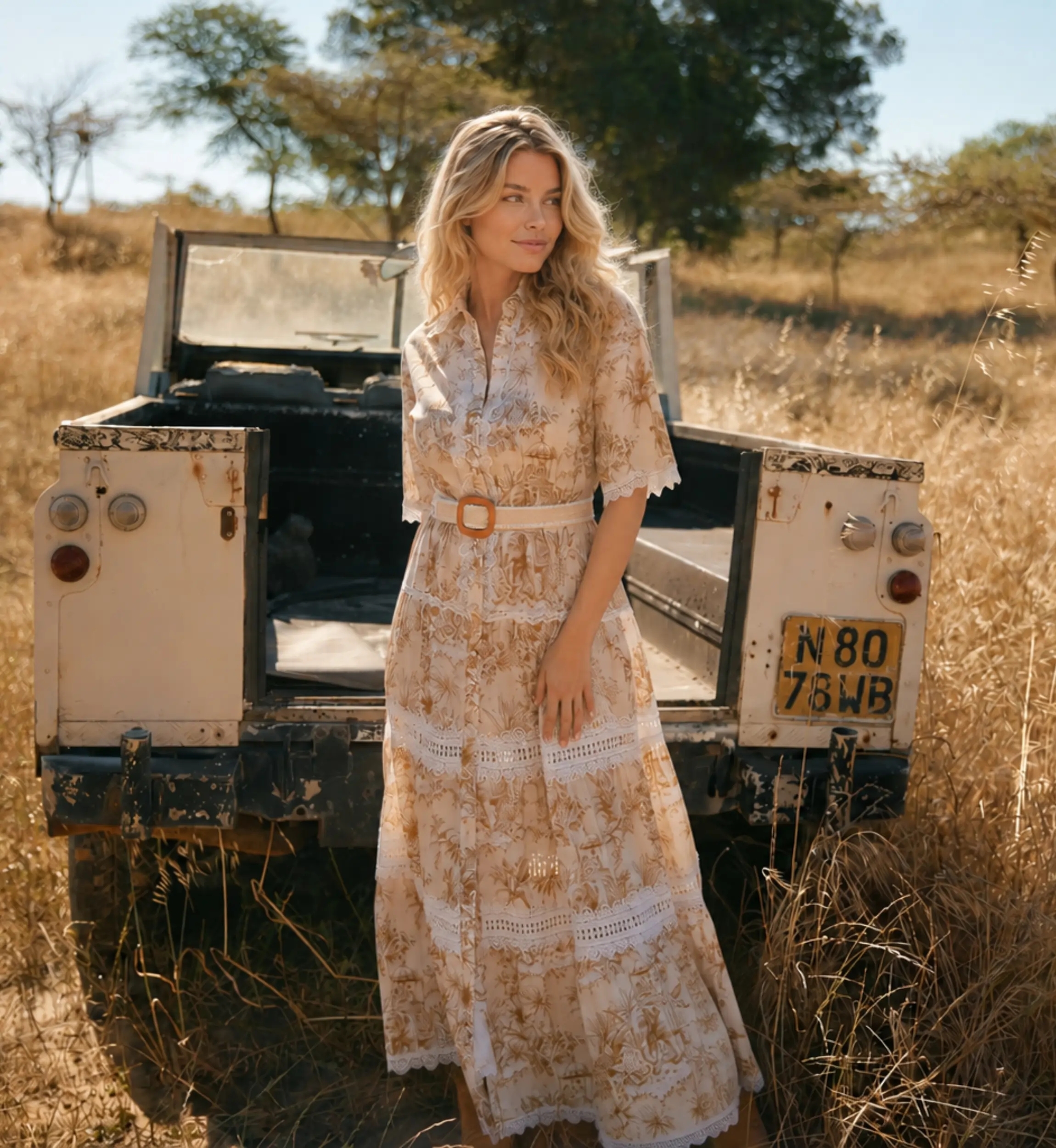 Vestido Largo Aliza Beige - Algodón & Encaje Boho Romántico | Miss June Paris