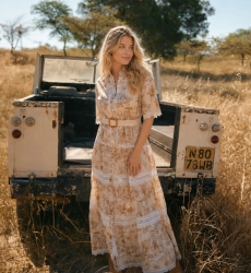 Vestido Comprido Aliza Bege - Algodão & Renda Boho Romântico | Miss June Paris