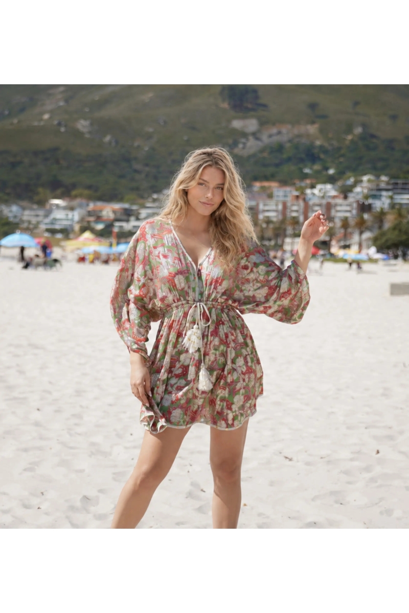Vestido Curto Opala Verde - Rayon Lurex & Mangas Ajustáveis | Miss June Paris