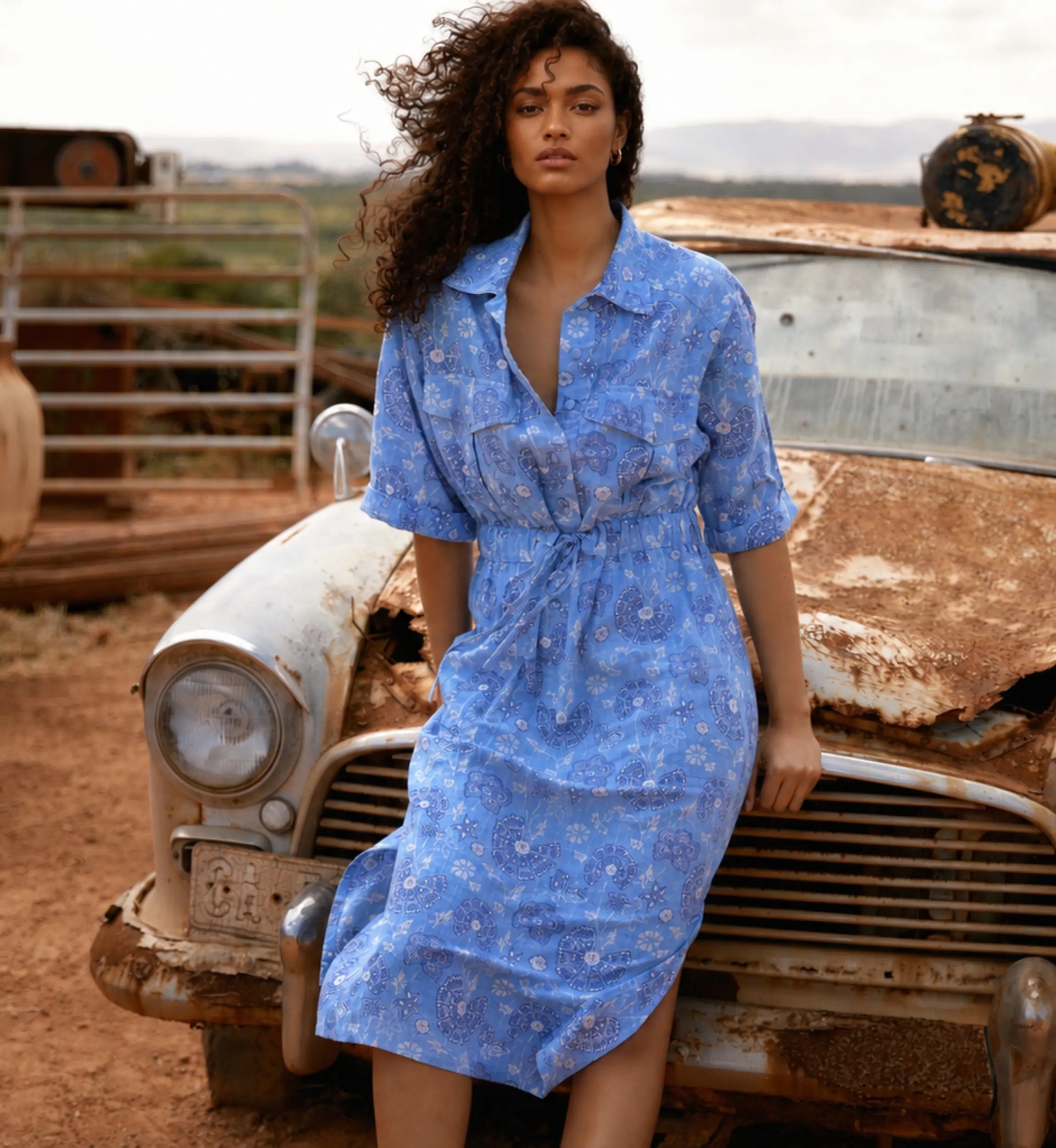 Long Dress Marlo - Blue Mandala Cotton | Miss June Paris