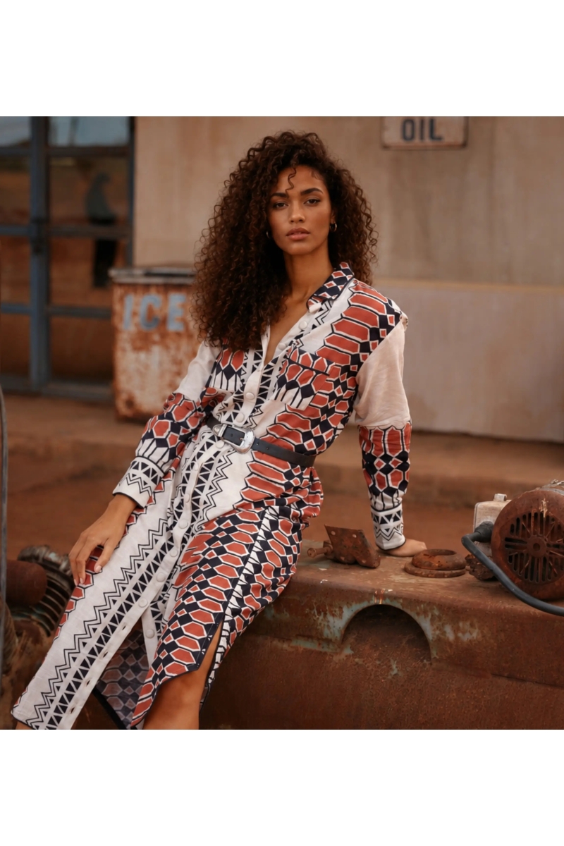 Addy Dress – Long Shirt Dress in Slub Cotton with Belt – Off-White
