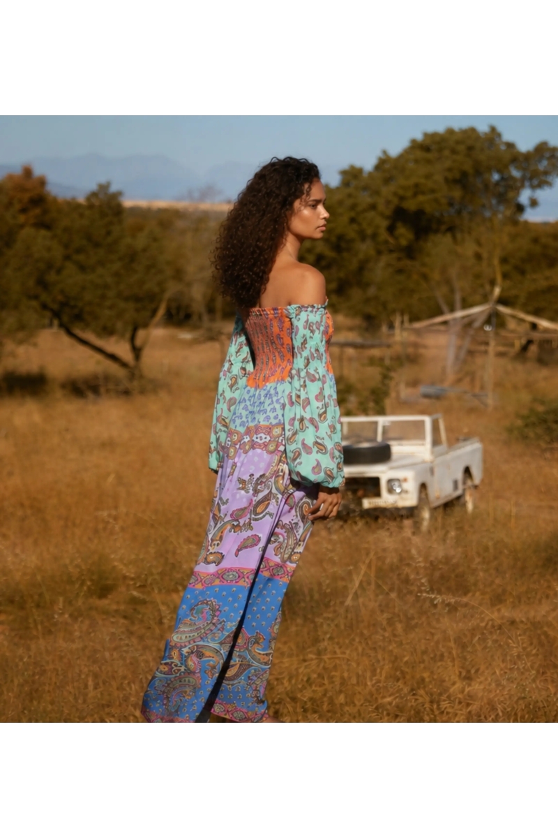 Vestido Longo Stefie - Modal Bohème Chic com Smockagem | Miss June Paris