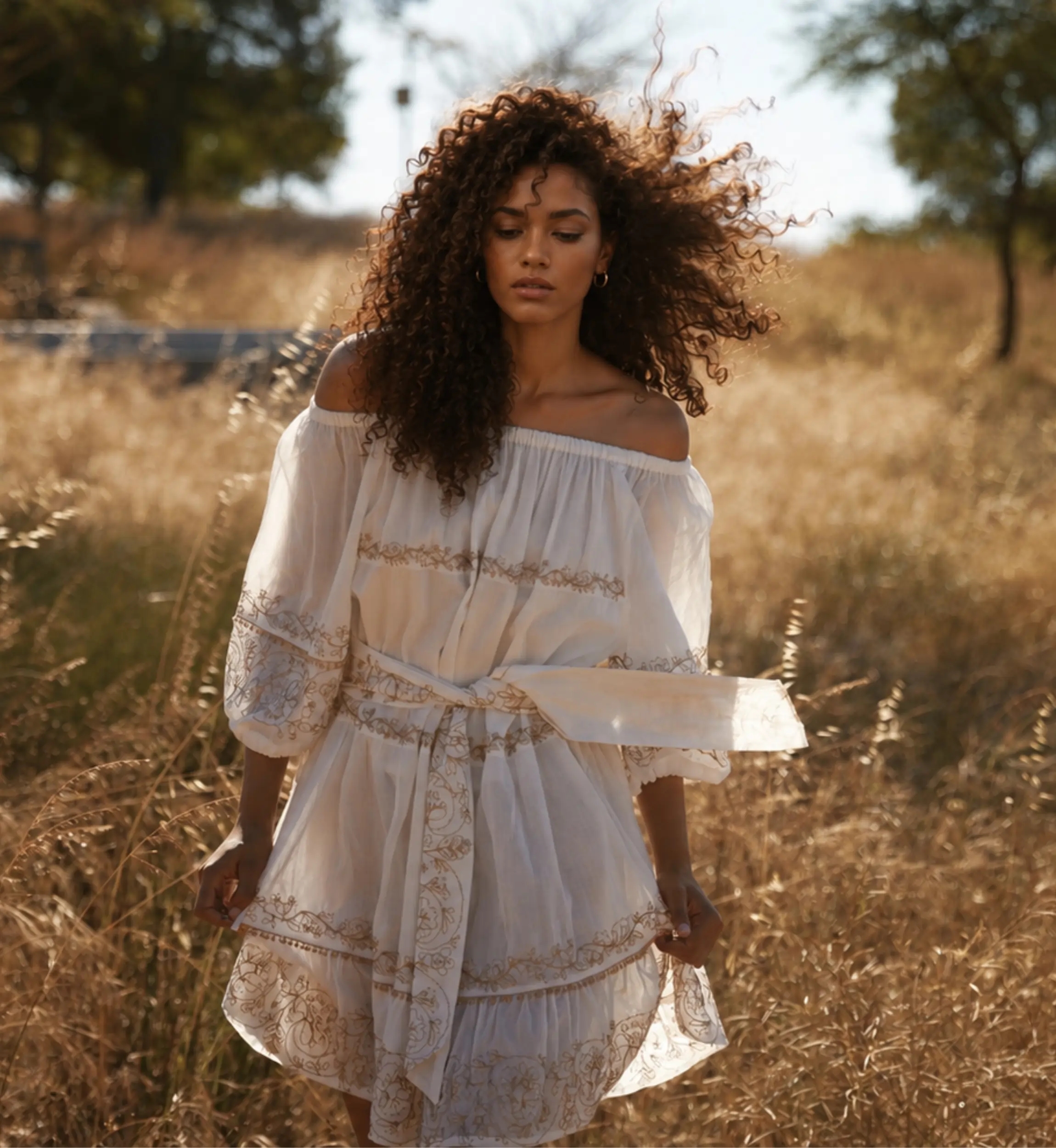 Short Dress Layla Embroidered - Bardot Off-White | Miss June Paris