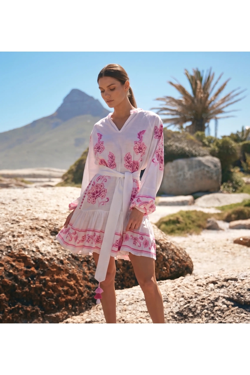 Short Dress Anika Floral Patterns - Flamed Rayon Cotton | Miss June Paris