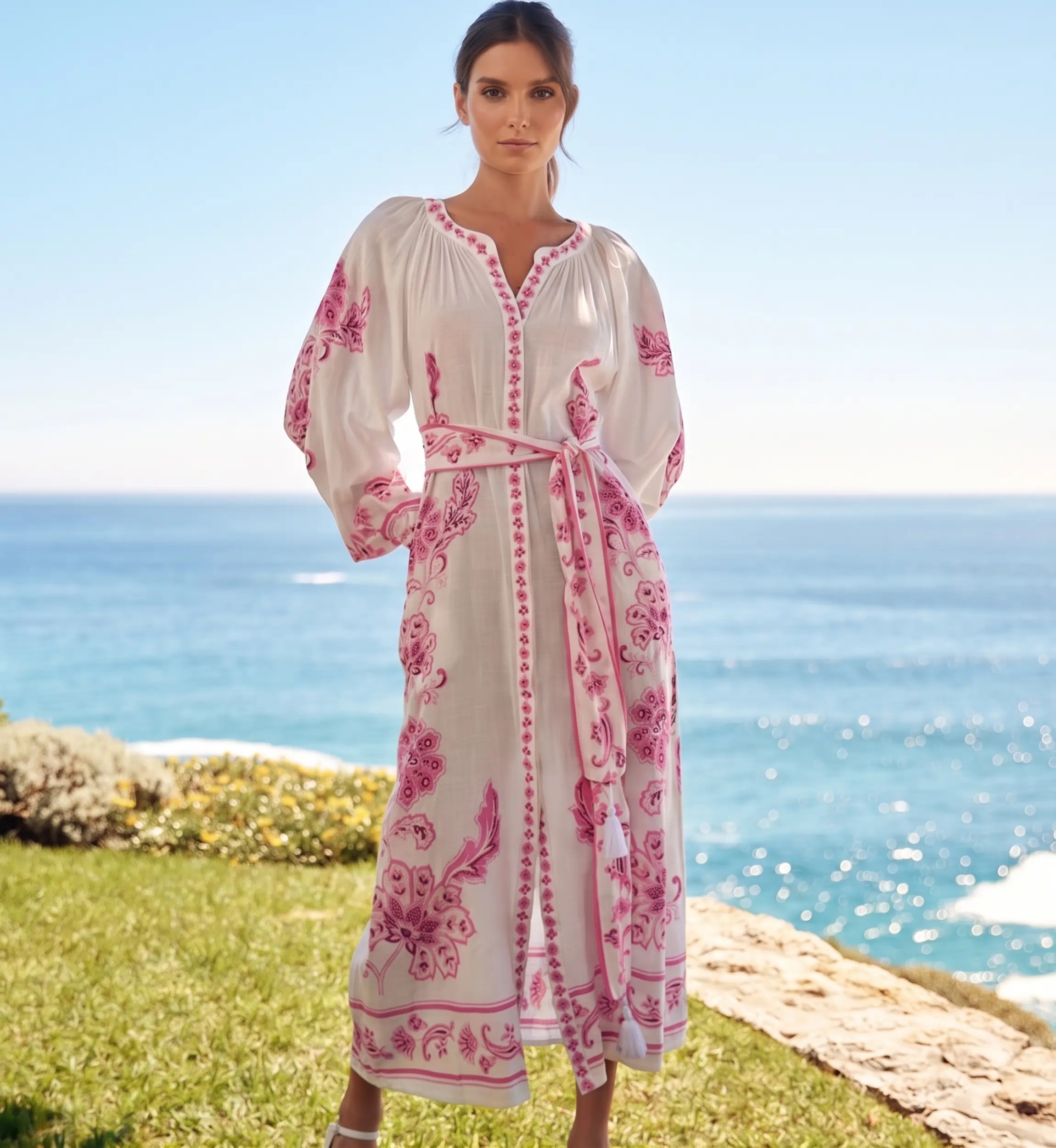 Long Dress Dana - Floral Embroidery Cotton | Miss June Paris