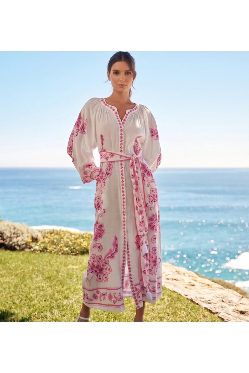 Vestido Longo Dana - Bordados Florais Algodão | Miss June Paris
