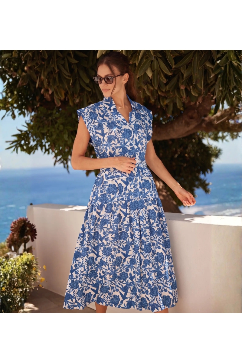 Vestido Longo Tilda - Algodão Bohème Chic Azul Índigo | Miss June Paris