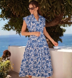 Vestido Longo Tilda - Algodão Bohème Chic Azul Índigo | Miss June Paris