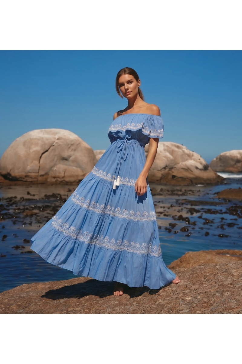 Long Dress Malone - Cotton Voile Off-Shoulder | Miss June Paris