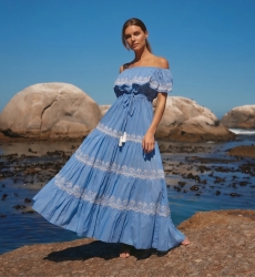 Vestido Largo Malone - Tela Algodón Off-Shoulder | Miss June Paris