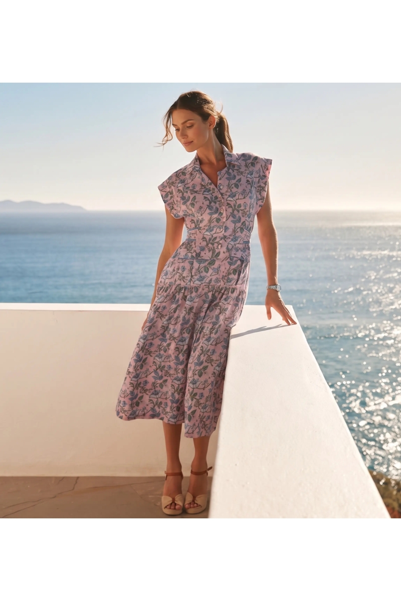 Vestido Midi Bruna Rosa - Algodão Floral & Boho Chic | Miss June Paris