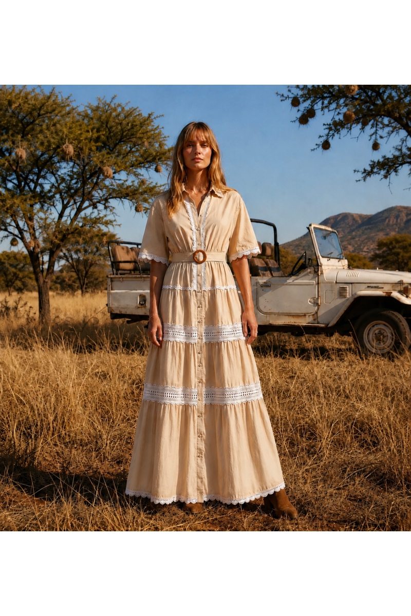 Miss June Paris, Vestido Longo Betty em Algodão com Bordado Inglês