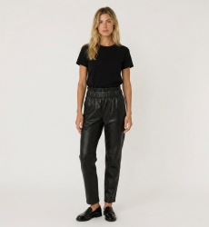 Front view of elegant leather pants. Modern slim fit design, ideal for a sophisticated contemporary style.