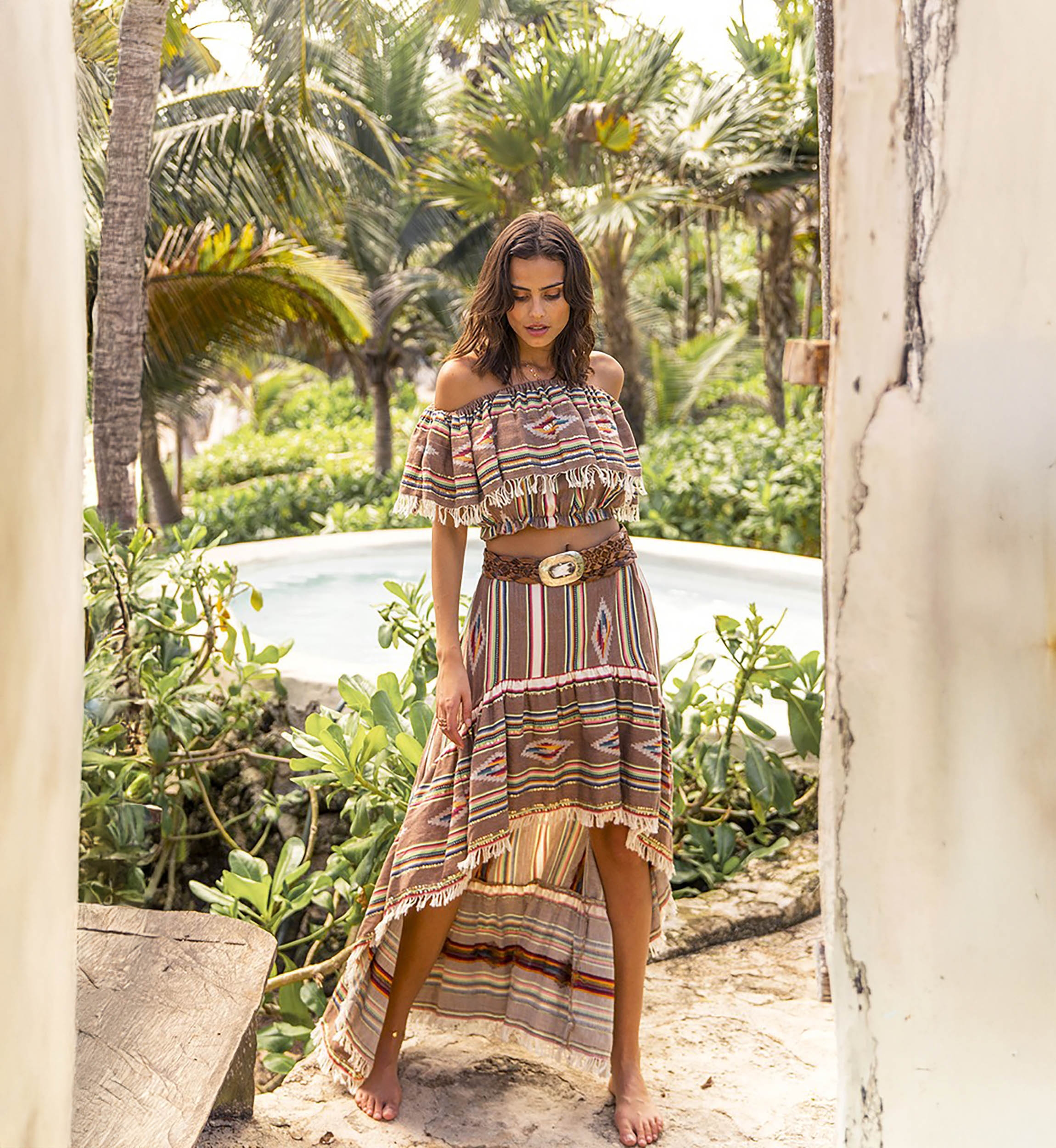 Saia longa Yucatan – Assimétrica – Estilo boêmio – Algodão – Miss June Paris – 3