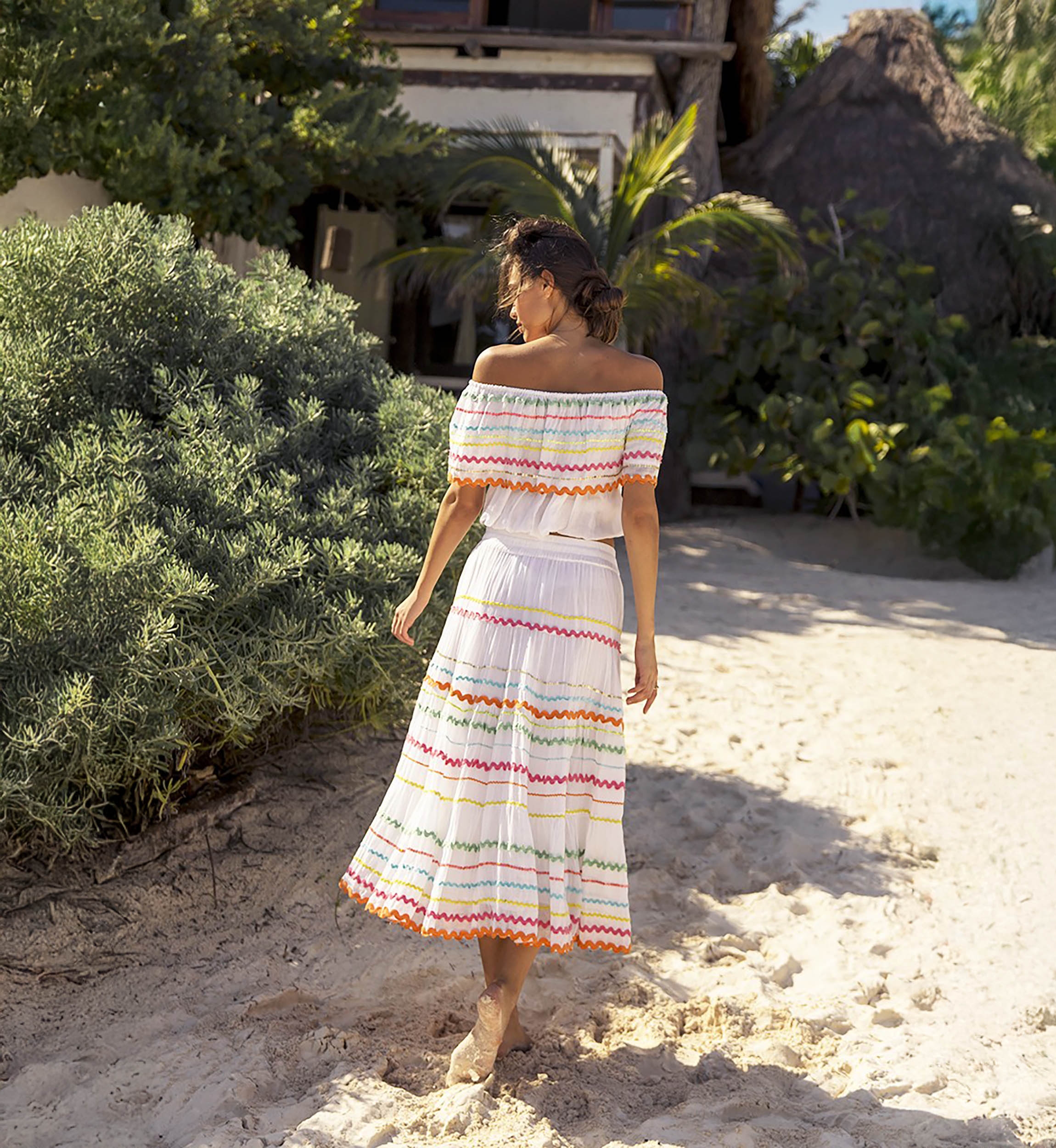 Top BLOOM – Ombros à mostra – Manga curta – Algodão boêmio – Miss June Paris – 2