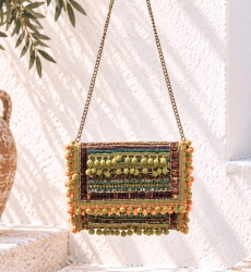 Cartera Sequin con pompones, verde anís | Miss June Paris