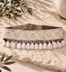 Coins Tassel Belt in Embroidered Cotton | Miss June Paris