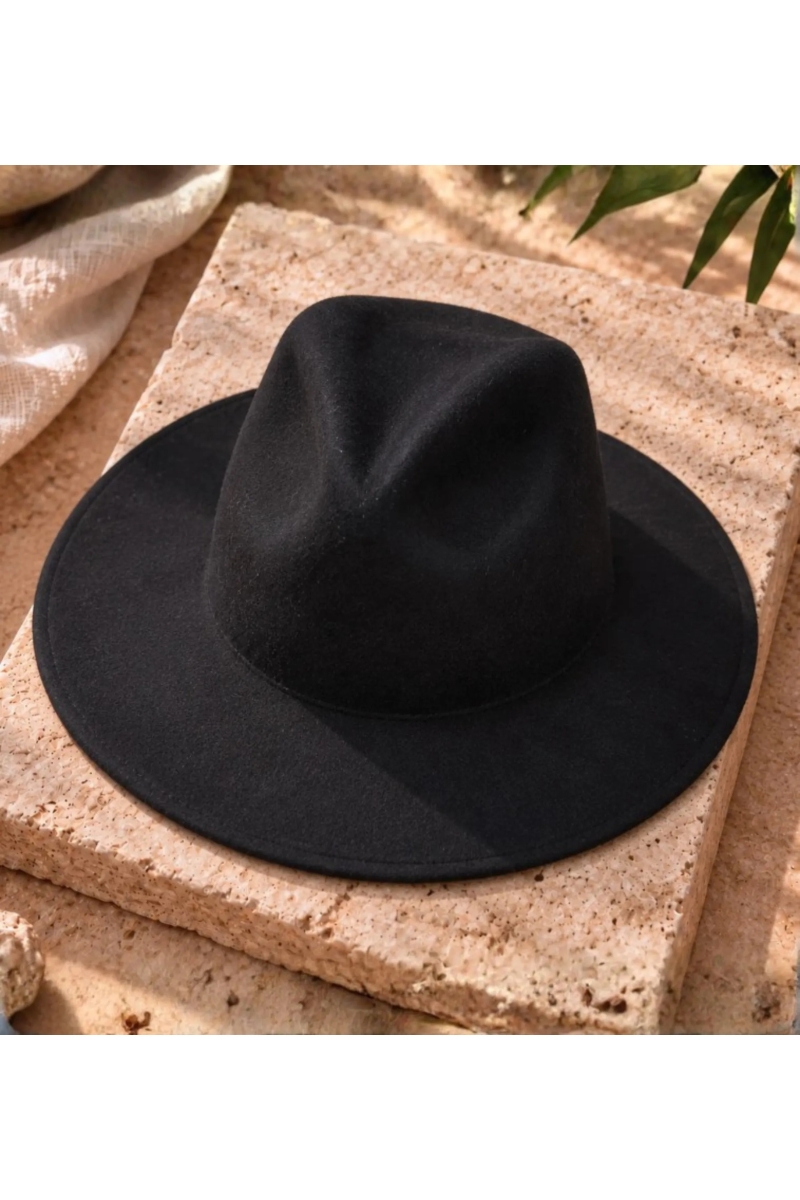 Feutre Black Felt Hat with Wide Brim | Miss June Paris