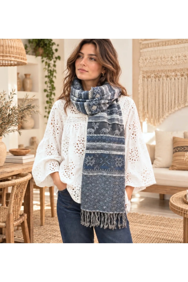 Kendra Scarf | Embroidered Wool Boho Scarf | Miss June Paris