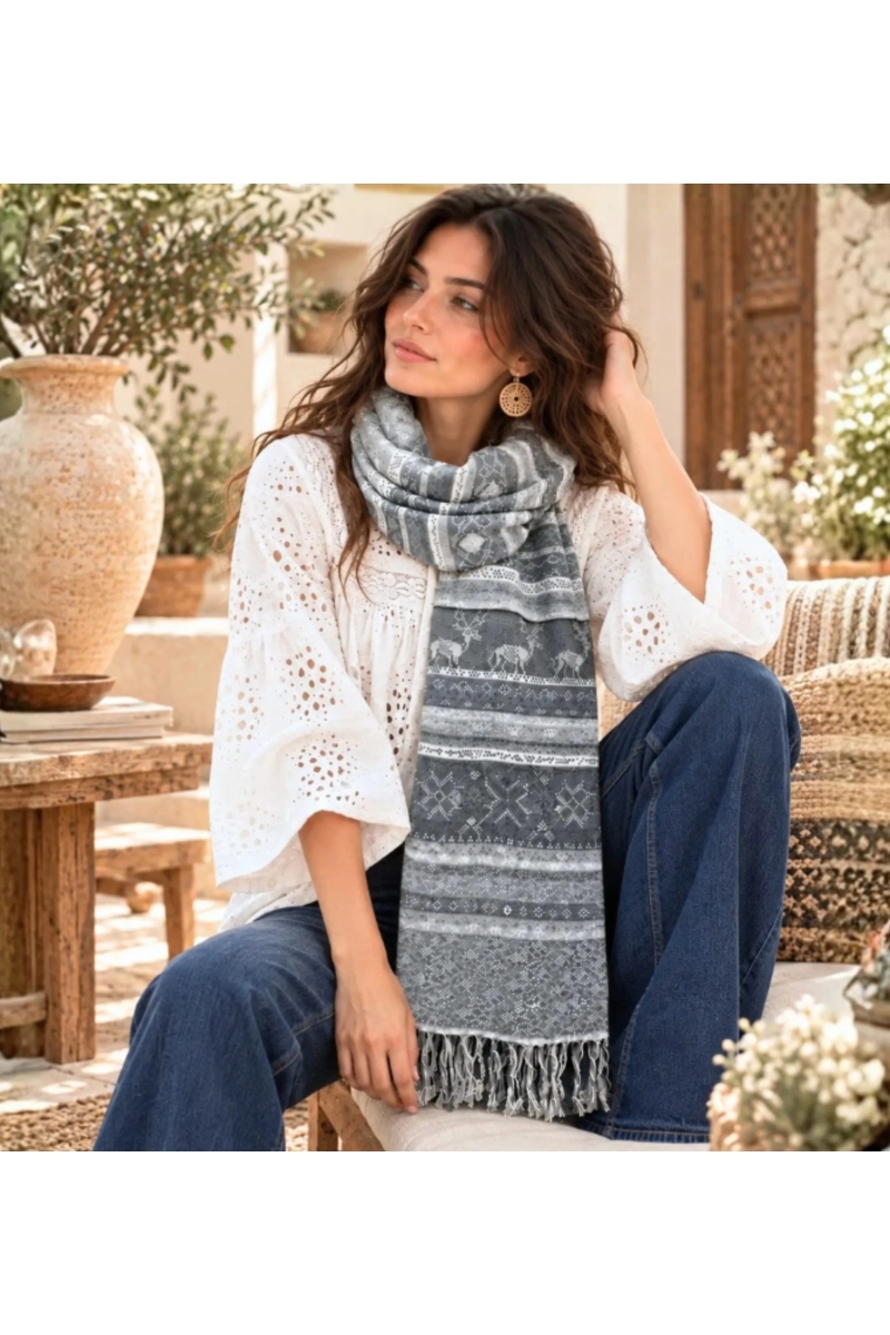 Kendra Scarf | Embroidered Wool Boho Scarf | Miss June Paris