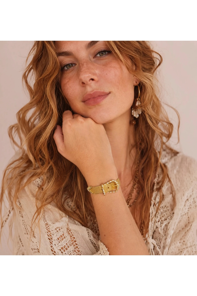 Boucle Gold Mesh Bracelet with Buckle | Miss June Paris