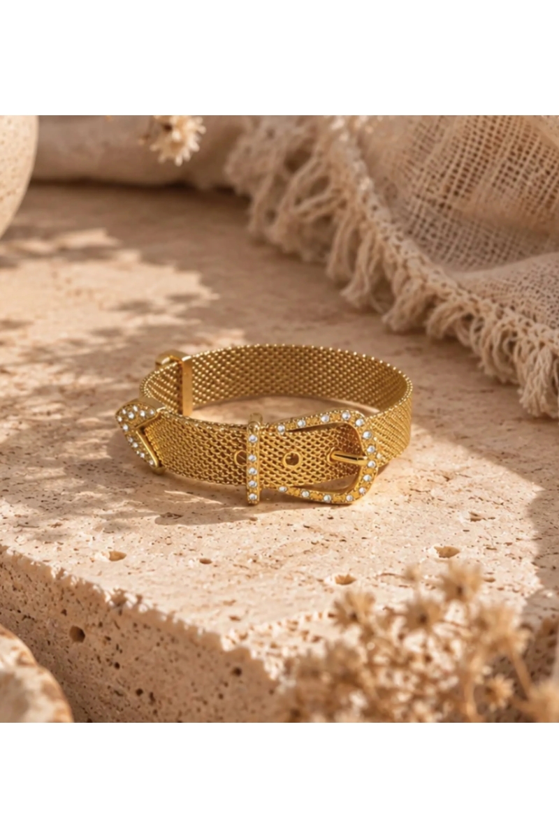 Pulseira Boucle em malha dourada, aço | Miss June Paris