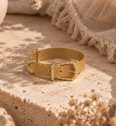Pulseira Boucle em malha dourada, aço | Miss June Paris