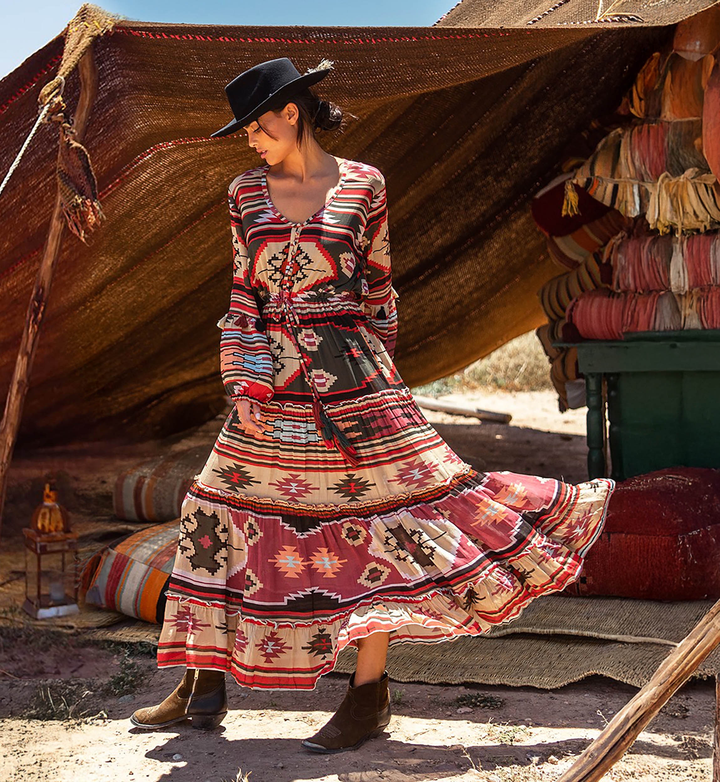 robe longue manche longue boheme KILIM - Miss June