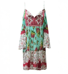 Vestido curto Tropical, Estampa floral, Manga longa, Boêmio, Miss June Paris, 4