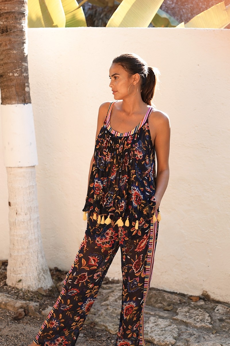 Top sin mangas Angelo – Azul marino – Motivo floral – Estilo bohemio – Miss June Paris – 2