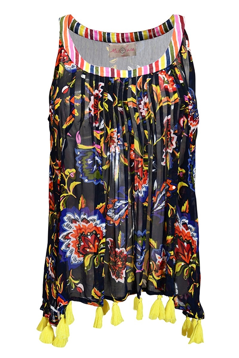 Top sin mangas Angelo – Azul marino – Motivo floral – Estilo bohemio – Miss June Paris – 4