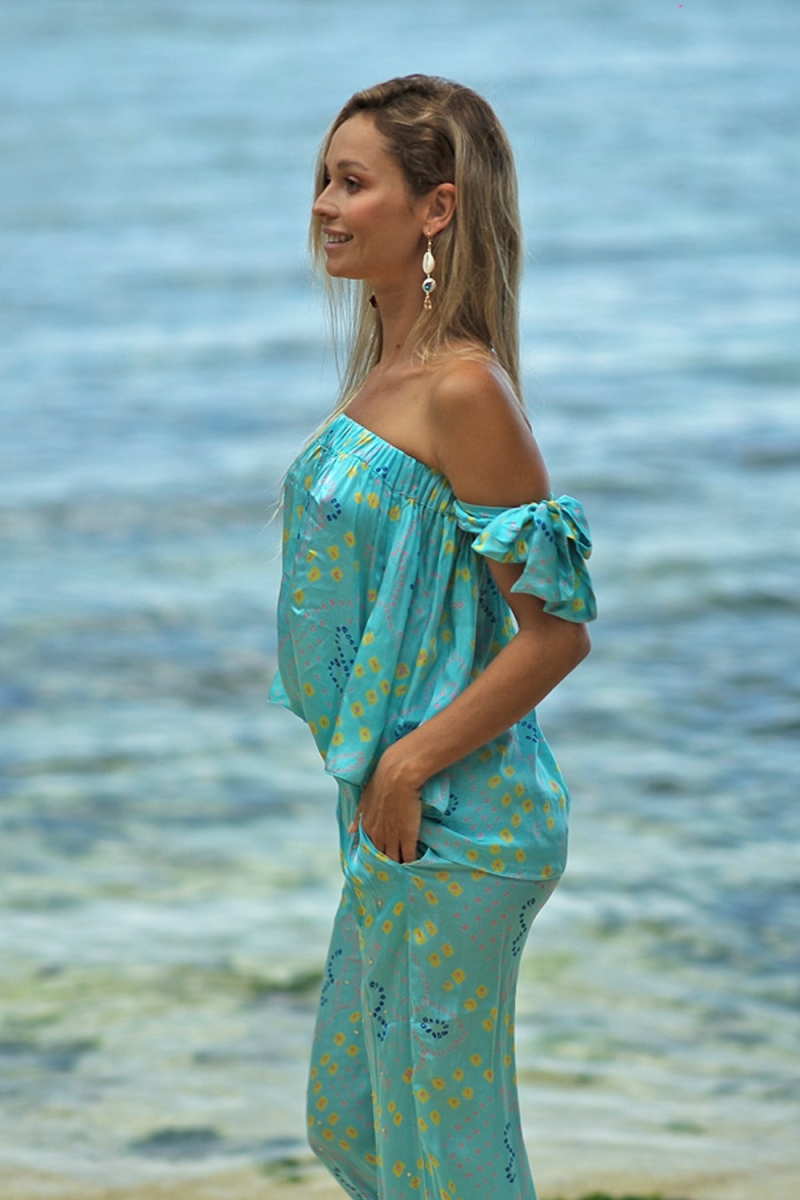 T-Shirt Isha – Turquesa – Estilo boho – Miss June Paris – 1