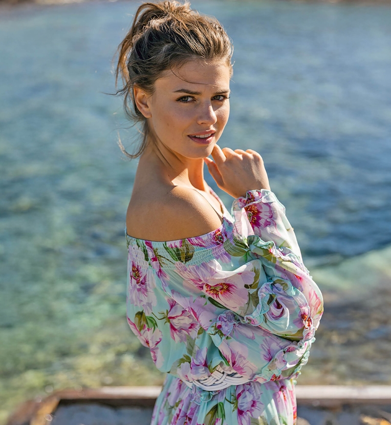 Fleur Short Dress – Long Sleeve – Off-Shoulder – Floral – Miss June Paris – 3