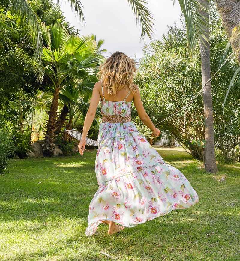 Vestido longo Petal – Floral – Sem mangas – Miss June Paris – 3