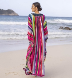 aftán Largo Waves - Rayas de Colores - Pechera Decorada - Mangas Largas - Miss June Paris - 5