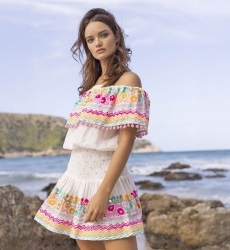 Top con Hombros Descubiertos Zuma - Blanco - Bordado Colorido - Estilo Boho Chic - Talla Única XS/M - Miss June Paris - 4