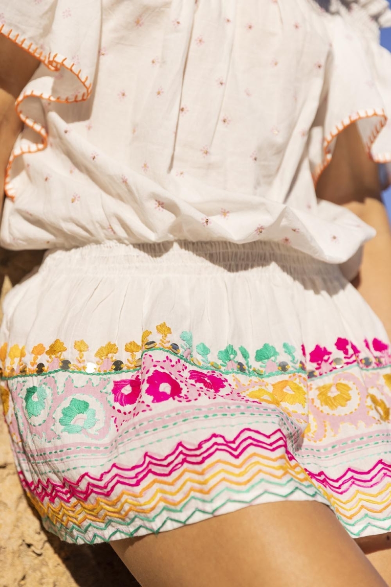 Flirt Short Dress - White - Colorful Embroidery - Boho Chic Style - One Size XS/M - Miss June Paris - 4