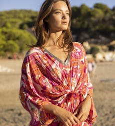 Emmy Long Dress - Pink/Orange - Paisley Print - Long Sleeves - With Sequins - Miss June Paris - 3