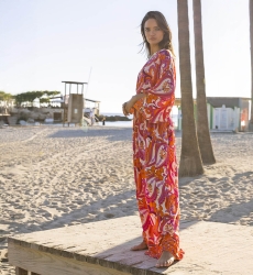 Vestido Largo Emmy - Rosa/Naranja - Estampado Cachemira - Mangas Largas - Con Lentejuelas - Miss June Paris - 4