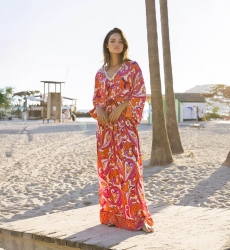 Vestido Largo Emmy - Rosa/Naranja - Estampado Cachemira - Mangas Largas - Con Lentejuelas - Miss June Paris - 2