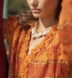 Glossy Blouse - Orange - Golden Lurex - Long Puffy Sleeves - Bohemian - Miss June Paris - 3