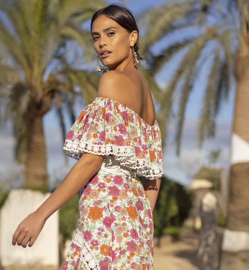 Vestido Longo Rayan - Estampa Floral e Colorida - Ombros de Fora - Bordado Branco - Boho - Miss June Paris - 4