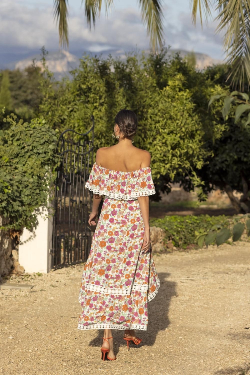 Vestido Longo Rayan - Estampa Floral e Colorida - Ombros de Fora - Bordado Branco - Boho - Miss June Paris - 5