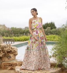 Vestido longo ASTOR: branco - floral boho - alças finas - Miss June Paris - 1